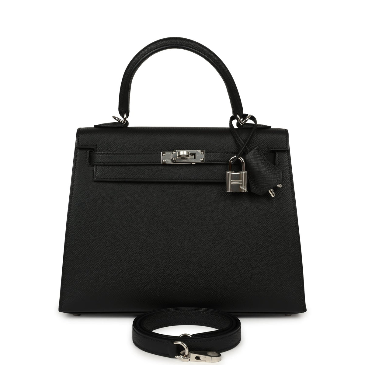 Hermès Kelly Sellier 25 Black Epsom Palladium Hardware